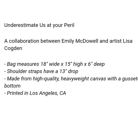 Emily McDowell Underestimate us at your on Peril black tote bag.  G3:4:9… - Picture 3 of 4